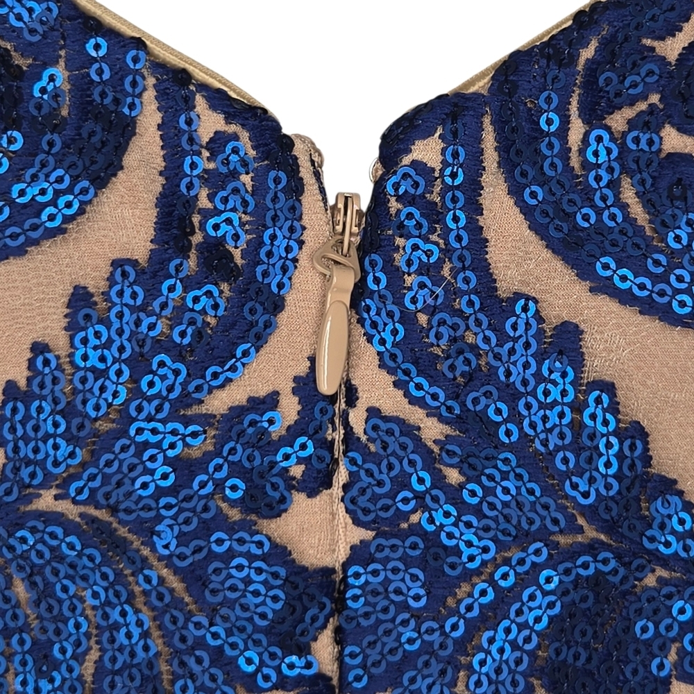 Dress The Population Blair Plunging Fit Flare Formal Sequins Lace Dress Small - Picture 4 of 13